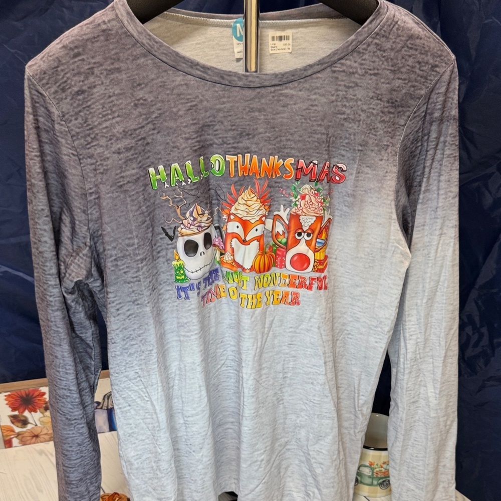 Gray HalloThanksMas Women's Long Sleeve Tee
